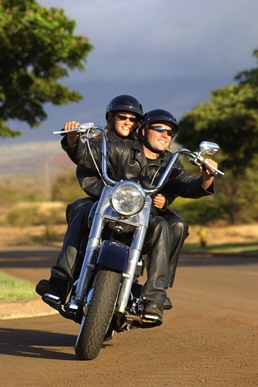 Couple riding a motorcycle